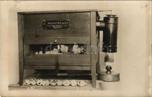 Wien, Vienna, Bécs; Inzersdorf, Nickerl &amp; Co. advertising card, chicken incubator with keros...