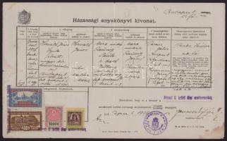 1926 Bp., Házassági anyakönyvi kivonat illetékbélyegekkel
