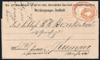 1863 10kr ajánlott levélen, a hátoldalon félbeszakadt 10kr díjkiegészítéssel / on registered cover w...