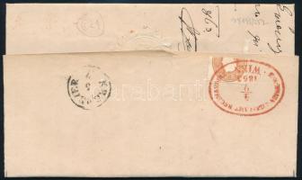 1863 10kr ajánlott levélen, a hátoldalon félbeszakadt 10kr díjkiegészítéssel / on registered cover w...