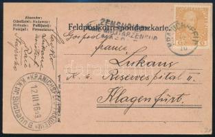 1916 Tábori posta levelezőlap 6H bérmentesítéssel, osztrák cenzúrával / Field postcard with Austrian...