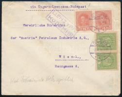 1919 2 x 15H + 2 x 5H levélen, ukrán bélyegzéssel / on cover with Ukrainian postmark, "PECZENIZ...