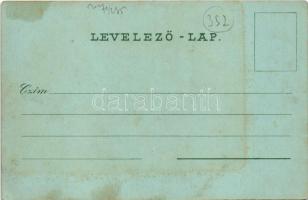 Pöstyén, Piestany; Pöstyéni korzó este holdfényben. Humoros lap fürdővendégek javulásával / corso at...