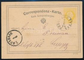 1876 2kr díjjegyes levelezőlap / PS-card "PODWOLOCZYNSKA" - Leipzig
