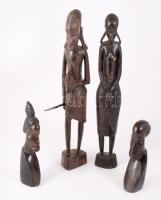 4 darab faragott afrikai szobor, m: 33 cm alatt