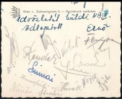 cca 1954? NB II. válogatott labdarúgóinak aláírása egy bécsi képeslapon, Kohut, Rendek, Orosz, Horvá...