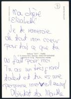 Marthe Keller (1945-) svájci színésznő autográf aláírása és sorai őt ábrázoló képen, 15x10,5 cm / Autograph signed photo of Marthe Keller (1945-) Swiss actress