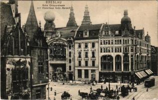 Wroclaw, Breslau; Ecke Ohlauerstrasse mit Warenhaus Gebr. Barasch / street, tram, Barasch Brothers&#...