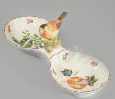 Herendi zöldség mintás, madaras aufsatz, asztalközép. Kézzel festett, jelzett, hibátlan 34 cm