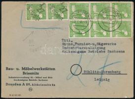1948 Levél 6 db bélyeggel és 2 érvénytelennel Leipzigbe / Cover to Leipzig with 6 stamps and 2 inval...