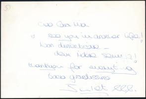 Juliet Aubrey (1966-) brit színésznő autográf aláírása és sorai őt ábrázoló fotón, 12,5x19 cm / Autograph signed photo of Juliet Aubrey (1966-) British actress