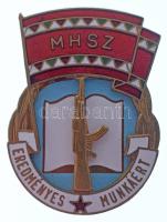 1970 k. Magyar Honvédelmi Szövetség "MHSZ - Eredményes Munkáért" zománcozott, aranyozott bronz jelvény (32x43mm) T:AU