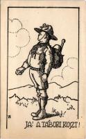 1921 Ja! A tábori koszt! A KEG Cserkészcsapatok II. kiadása / Hungarian boy scout art postcard s: Ve...
