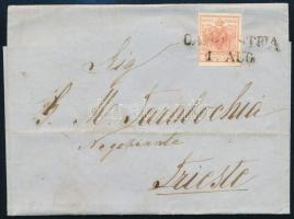 1856 3kr levélen / on cover, "CAPODISTRIA" - Triest
