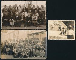 1935-1937 Kőfaragó mester és legényei, 3 db fotó, törésnyomokkal, 6×8 és 9×14 cm