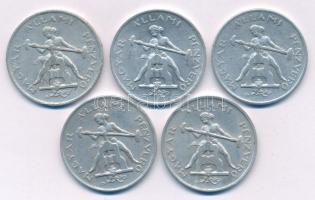 1948. "Magyar Állami Pénzverő / Budapest Nemzetközi Vásár" Al emlékérem (5x) (32,5mm) T:XF...