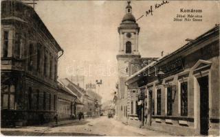 1921 Komárom, Komárno; Jókai Mór utca, Dunántúli Református Takarékpénztár, dohány és szivarüzlet, S...