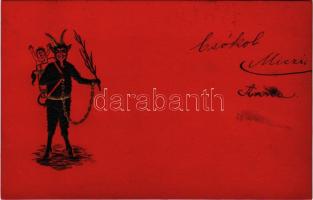 1902 Krampusz / Krampus with birch and chains. Emb