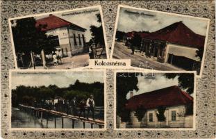 Kolozsnéma, Klízska Nemá; Gemeindehaus, Donauzeile, Elisabethbrücke, Kastell / Községháza, Dunasor, ...