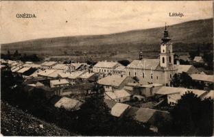 Gnézda, Hniezde; látkép templommal. Matirkó József kiadása / general view with church (tűnyom / pinm...
