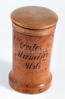 19. sz, Fa patikai tégely, feliratos, teteje beleszorul, m: 12 cm