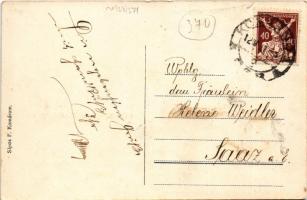 1921 Komárom, Komárno; Gróf Széchenyi utcai részlet a evangélikus templommal, Ferenc József rakpart,...