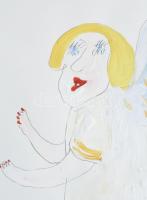 Für Emil (1967-): Angyal és ördög, 2001. Ceruza, akril, papír, jelzett, 37,5×52,5 cm