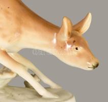 Royal Dux nagyméretű őz, terv: Karl Wanke. Jelzett, mázrepedésekkel, 28x20 cm