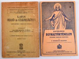 2 db iskolai tankönyv: Latin olvasó- és gyakorlókönyv gimnáziumok I. osztálya számára. Szerk.: vitéz Esztergomy Ferenc, Gaál László, Nagy Pál. Bp., 1938, Athenaeum, 84 p. Kiadói papírkötés, kissé sérült, foltos borítóval. + P. Pongrácz Kelemen: Katolikus egyháztörténelem polgári iskolák számára. Bp., 1943, Szent István-Társulat, 85 p. Kiadói papírkötés.