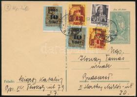 1945 (2. díjszabás) Budapest helyi levelezőlap 5 db bélyeggel / Local postcard