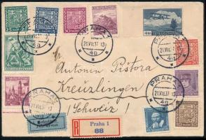 1937 Ajánlott légi levél 11 db bélyeggel / Registered airmail cover with 11 stamps to Switzerland