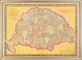 1938 Az ezeréves Magyarország térképe, a hátoldalon Európa 1938 végén, a Pesti Hírlap kiadása, kissé sérült üvegezett keretben, 40x57 cm, keret: 44,5x61 cm