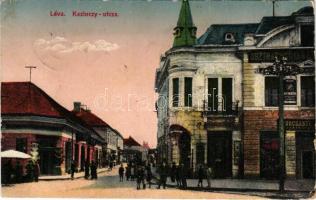 1921 Léva, Levice; Kazinczy utca, Osztrák-Magyar Bank, Barsmegyei népbank, Fonciere Pesti Biztosító,...