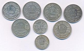 Svájc 1914-1957. 1Fr Ag (5xklf) + 1960-1962. 1/2Fr Ag (2xklf) + 1968. 1Fr Cu-Ni T:AU-VF patina Switzerland 1914-1957. 1 Franc Ag (5xdiff) + 1960-1962. 1/2 Franc Ag (2xdiff) + 1968. 1 Franc Cu-Ni C:AU-VF patina