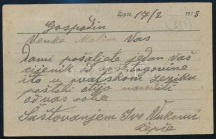 1913 Levelezőlap / "K. UND K. MILITARPOST / ZEPCE"