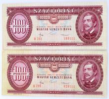 1984. 100Ft "B 702 160111" és "B 799 020111" egyiken nyomdai papírráncok T:F szép papír Adamo F35