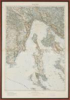 cca 1920 Pola, Fiume és környéke térképe, 1:200.000, Militärgeographisches Institut, "modern üvegezett fa keretben, 64x45 cm, keret: 66x47 cm