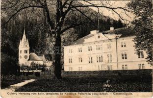 1907 Koháryháza, Pohorella, Pohorelá; Coburg herceg római katolikus temploma és kastélya a Pohorella...