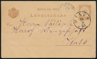 1881 2kr díjjegyes levelezőlap / PS-cover "MIAVA" - "VERBÓ"