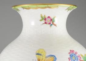 Herendi Viktória mintás váza kosárfonott felülettel, jelzett, hibátlan, m: 23 cm