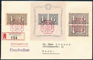 1943 100 éves a svájci bélyeg blokk FDC-n / block Mi 8 on FDC