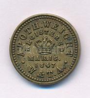 Nagy-Britannia 1847. "Registered Apothecaries Weight - W &amp; T. A. / 1 Dram 3j" gyógyszertári zseton Cu T:XF patina Great Britain 1847. "Registered Apothecaries Weight - W &amp; T. A. / 1 Dram 3j" Cu jeton C:XF patina