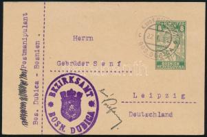 1918 8H díjjegyes levelezőlap / PS-card "K. UND K. MILIT. POST / BOS. DUBICA" - Leipzig