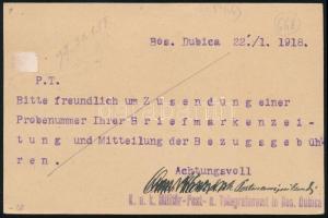 1918 8H díjjegyes levelezőlap / PS-card "K. UND K. MILIT. POST / BOS. DUBICA" - Leipzig