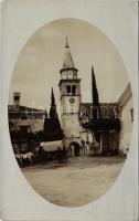 1917 Dutovlje, Duttogliano; WWI K.u.k. military, medics with horse-drawn ambulance carriage, church....