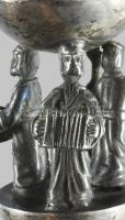 cca 1880 Orosz ezüst (Ag) tóramutató zenélő figurális alakokkal, jelzett, h: 30 cm, bruttó 119g /// ...