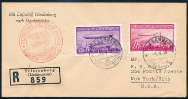 1936 Zeppelin sor "EUROPA-NORDAMERIKA" ajánlott levélen / Mi 149-150 on registered cover