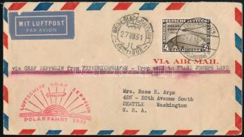 1931 Zeppelin levél Polarafahrt 4RM bélyeggel Seattle-be + Polarfahrt 1RM és 2RM bélyeg / Mi 458 on ...
