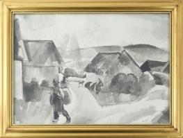 Patkó Károly (1895-1941): Hazafelé. Tus, papír, jelezve jobbra lent: Patkó, üvegezett fakeretben, 36...