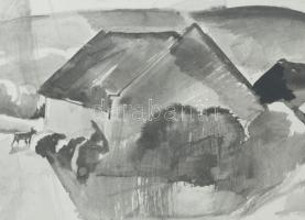 Patkó Károly (1895-1941): Hazafelé. Tus, papír, jelezve jobbra lent: Patkó, üvegezett fakeretben, 36...